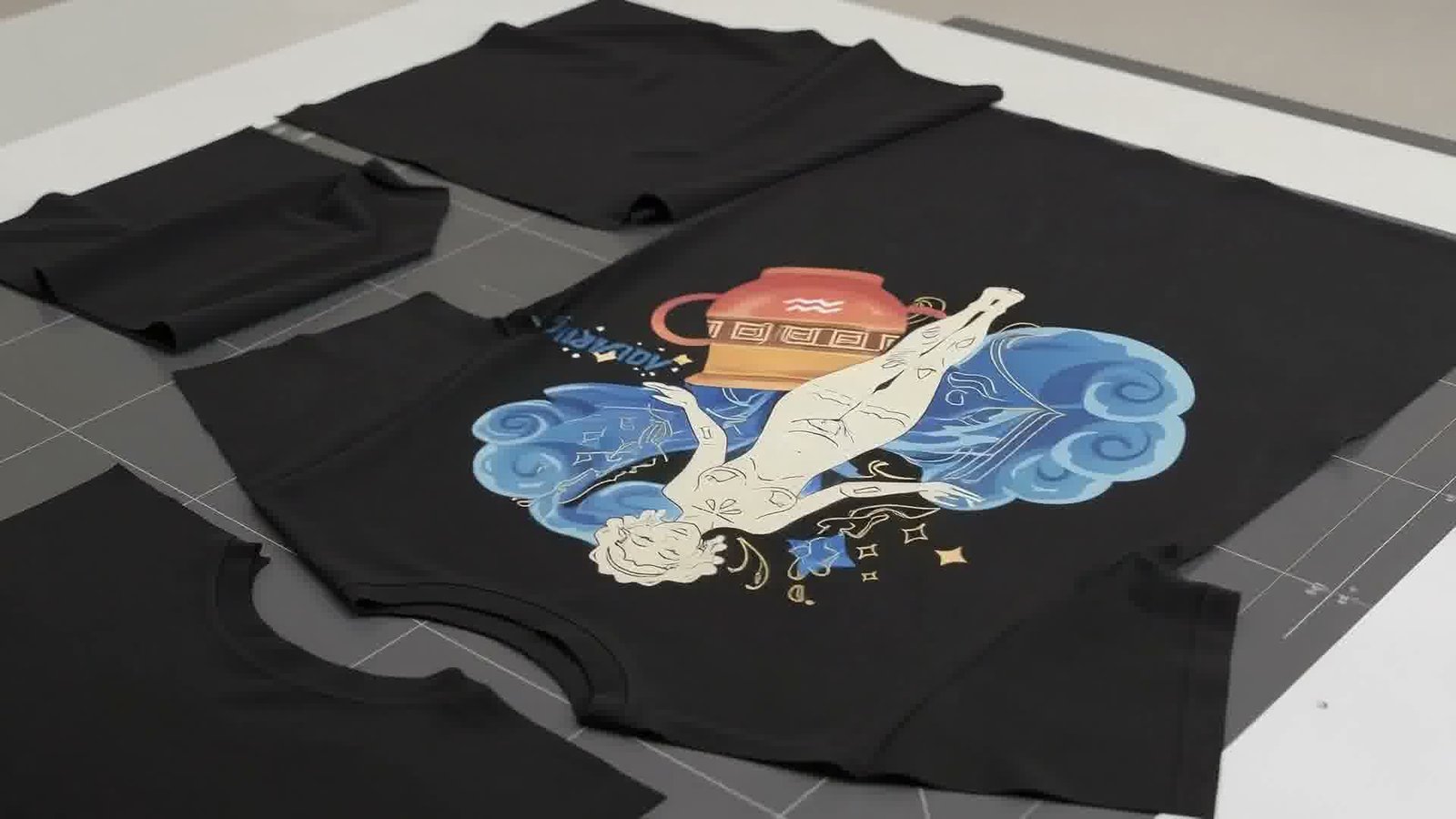 Printed panels of the Aquarius design on the cutting table